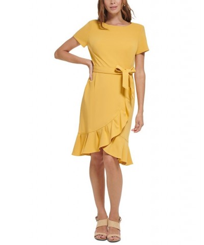 Ruffled Tulip-Hem Crepe Dress Yellow $48.99 Dresses